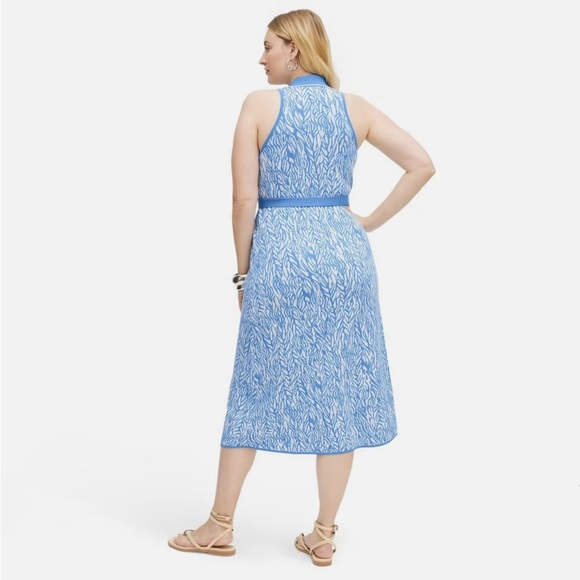 Diane von Furstenberg Collared Midi Wrap Floral Blue White Sweater Dress XL - Picture 5 of 14